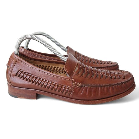 Johnston & Murphy Sheepskin Leather Woven Loafers Men\'s 8.5M 20-1494‎ Brown